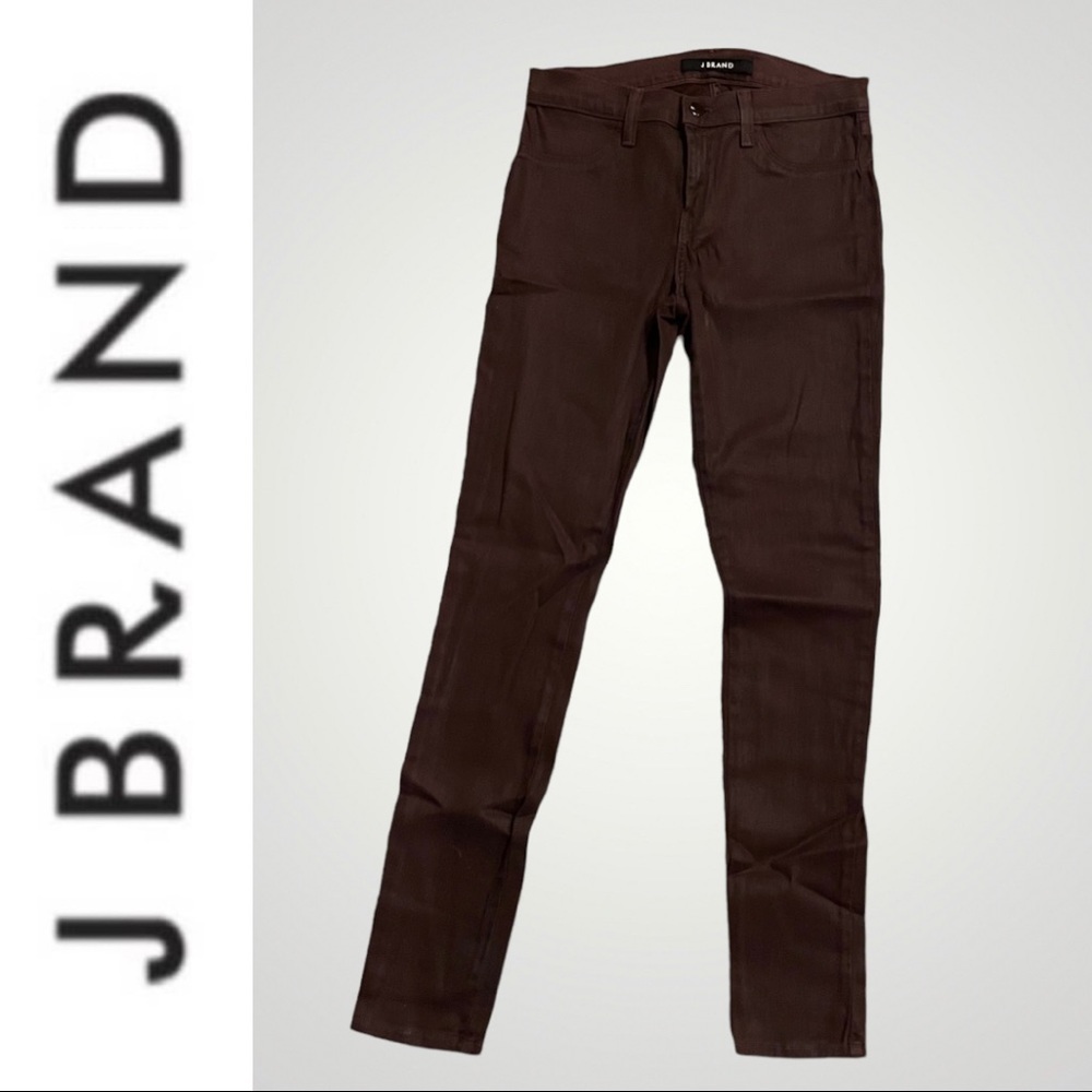 J BRAND WET LOOK COATED DEEP MAROON DARK ACADEMIA SKINNY JEANS - 28 - Picture 1 of 1